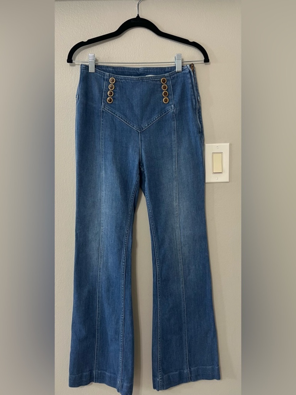 Pilcro Anthropologie High Rise Flare Jeans Button Front Sailor Wide Leg Size 27 - Picture 5 of 14
